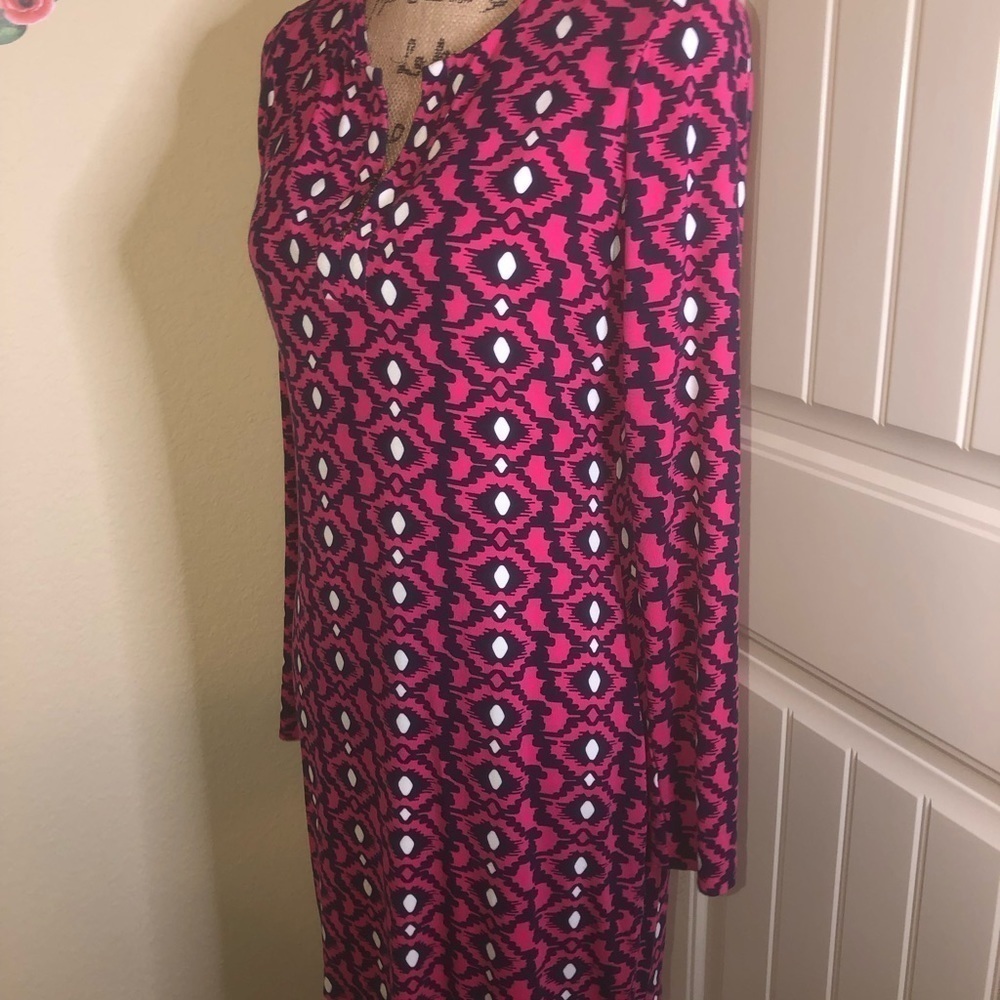 Beautiful Long Sleeve Pink & Navy Blue DIANE von FURSTENBERG Dress Size 4
